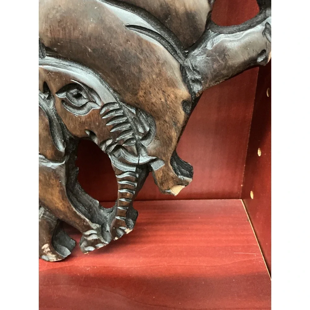 Hand Carved‎ Wood Africa Big Five Safari Animals Wall Plaque Relief 12